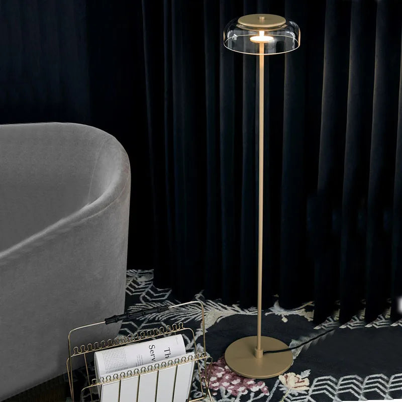 Lampadaire design avec coupole transparente, source lumineuse LED incluse