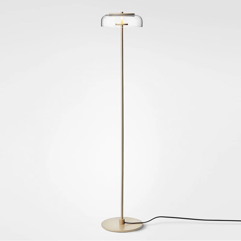Éclairage LED doux avec lampadaire en métal et abat-jour transparent