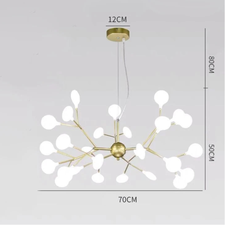 Effet aérien des branches lumineuses de la suspension feuillage.