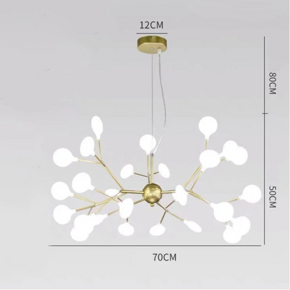 Effet aérien des branches lumineuses de la suspension feuillage.
